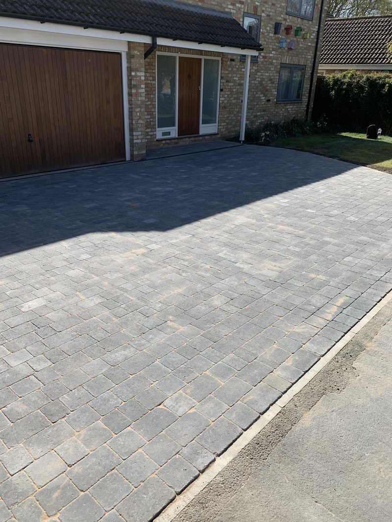 Rumbled, Three size, Concrete, Bradstone block paving installation process in West Field, Little Abington, CB21 6BE